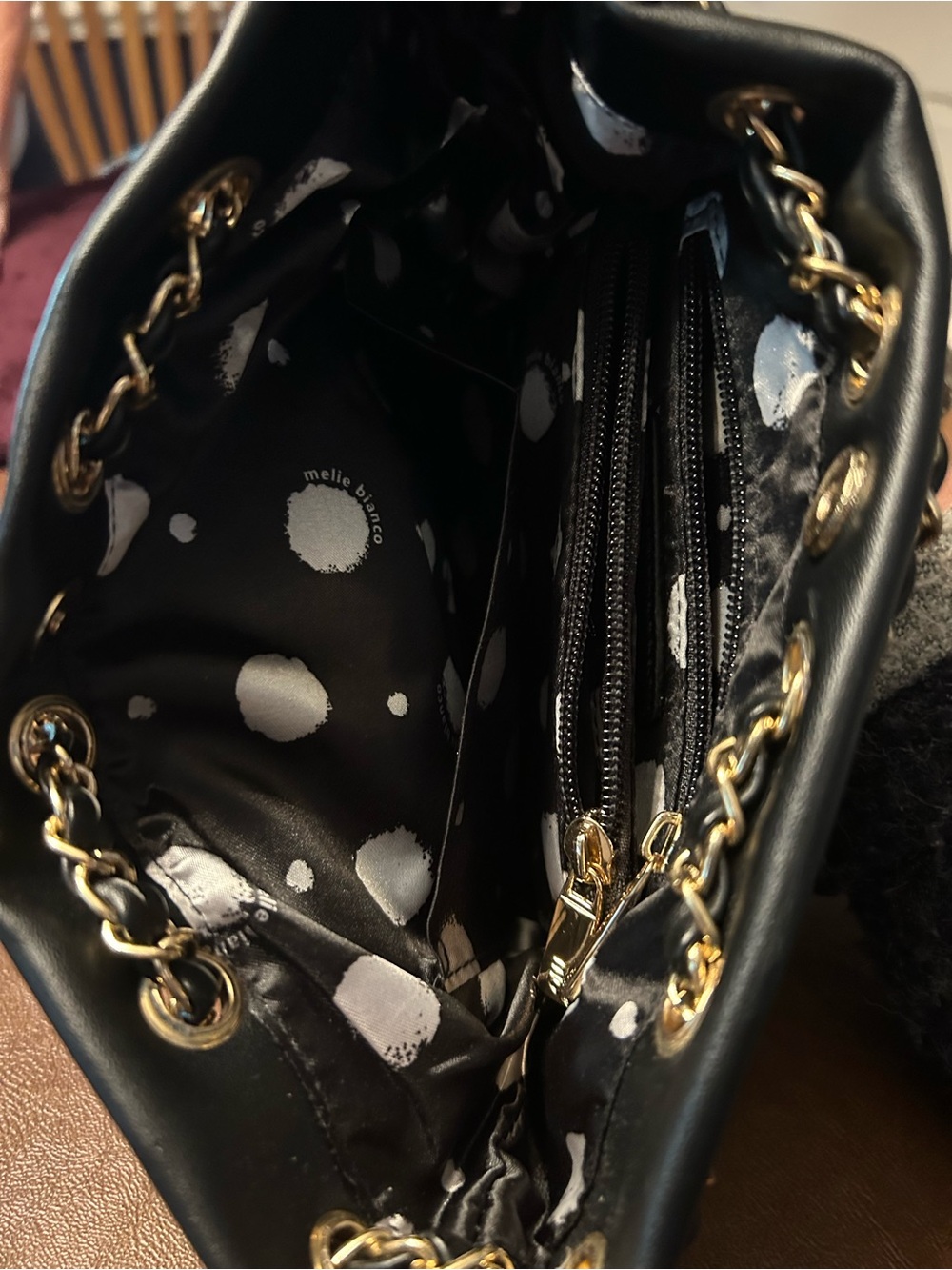 Women’s Melie Bianco Black Quilted Bucket Crossbody Bag with Gold Chain Strap - Picture 3 of 5